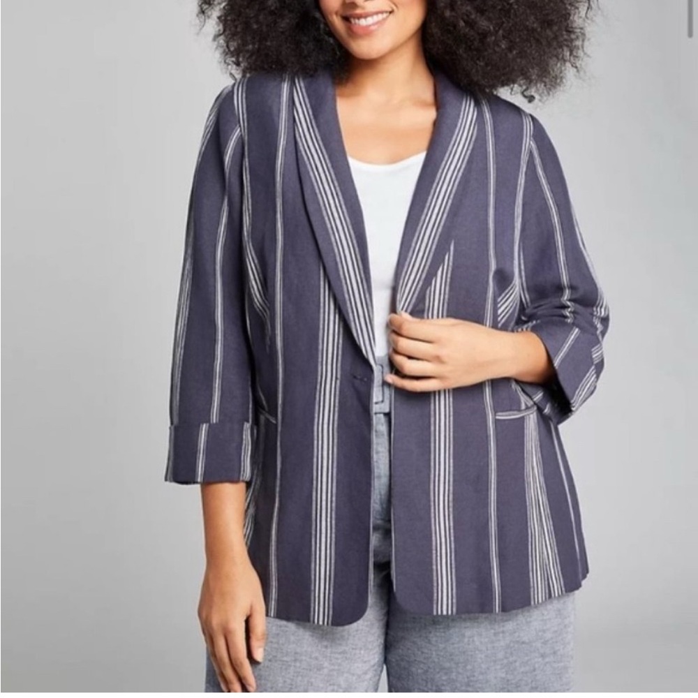 Lane Bryant Size 24 Linen Blue striped casual business Blazer- The Bryant Blazer